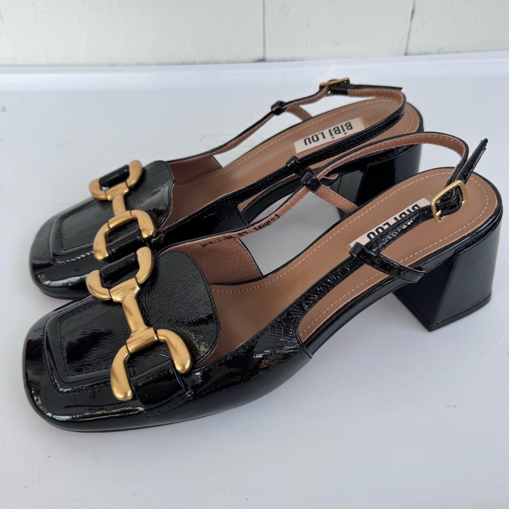 BibiLou Dennis Heels Horsebit Buckle Slingback Black Gold size EU37